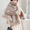 Knitted Shawl Cloak Coat for Women To Wear Autumn and Winter 2022 New Versatile Sequin Checkered Color Contrast Poncho Coat