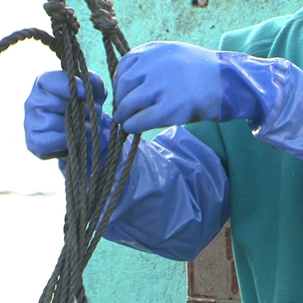 Showaglove Arbeitshandschuhe Ölbeständige Handschuhe Nr. 695 mit Armschutz Ölbeständige Vinylhandschuhe Größe L 1 Paar 2-teiliges Set Blau