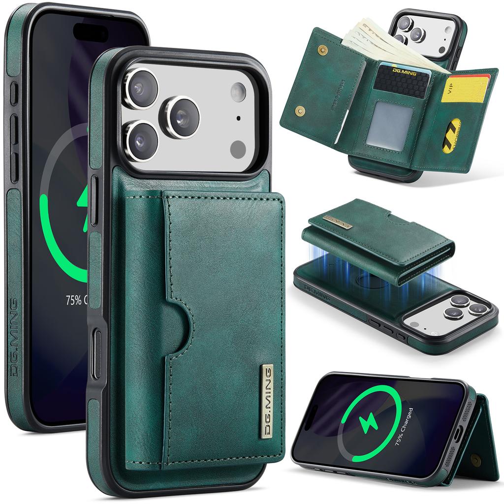 DG.MING M6 Series For iPhone 17 Pro Max Case Magnetic Wallet PU + PC + TPU Phone Cover