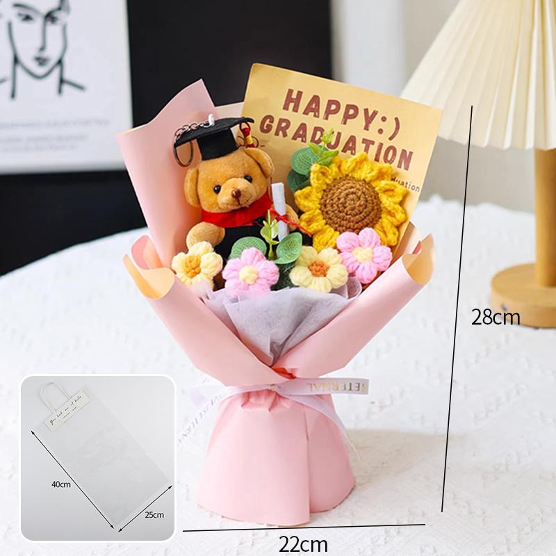 Crochet Flower Bouquet Graduation Bouquet Gifts Artificial Flower Handmade Sunflowers Teacher'S Day Mother'S Day Gifts