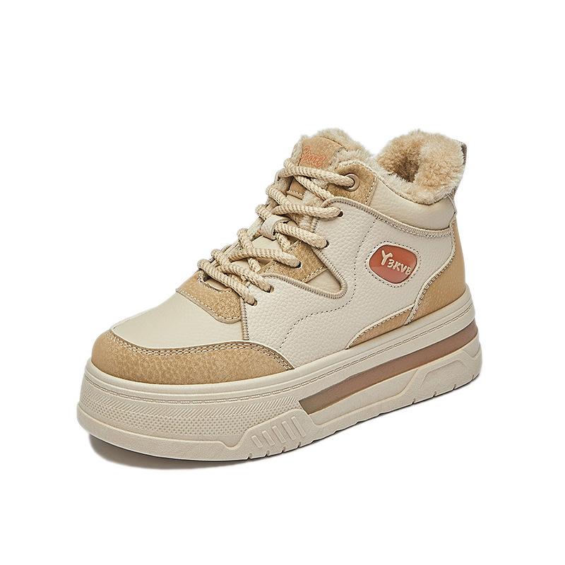 Winter-Plateau-Schneestiefel für Damen, mit Kunstfell gefüttert, kurze Booties, Schnürschuhe, Wanderschuhe, bequeme Damen-Sneakers aus PU-Leder, rutschfest, warm, Stiefeletten
