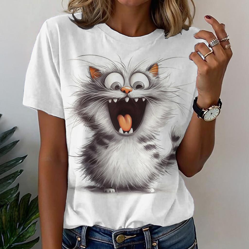 Ladies Fashionable Comfortable Printed Animal T-shirt Interesting Patterns Loose Breathable Large Size Short Sleeved T-shirt