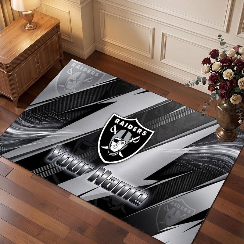 Tappeto in Cristallo Vellutato Personalizzato Las Vegas Raiders, Tappeto Morbido Antiscivolo con Testo Nome Personalizzato per Soggiorno Camera da Letto