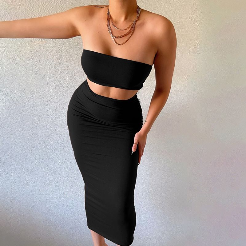 Sexy Strapless and Hip Hugging Skirt Set Sexy Tube Top Bodycon Dress Suit
