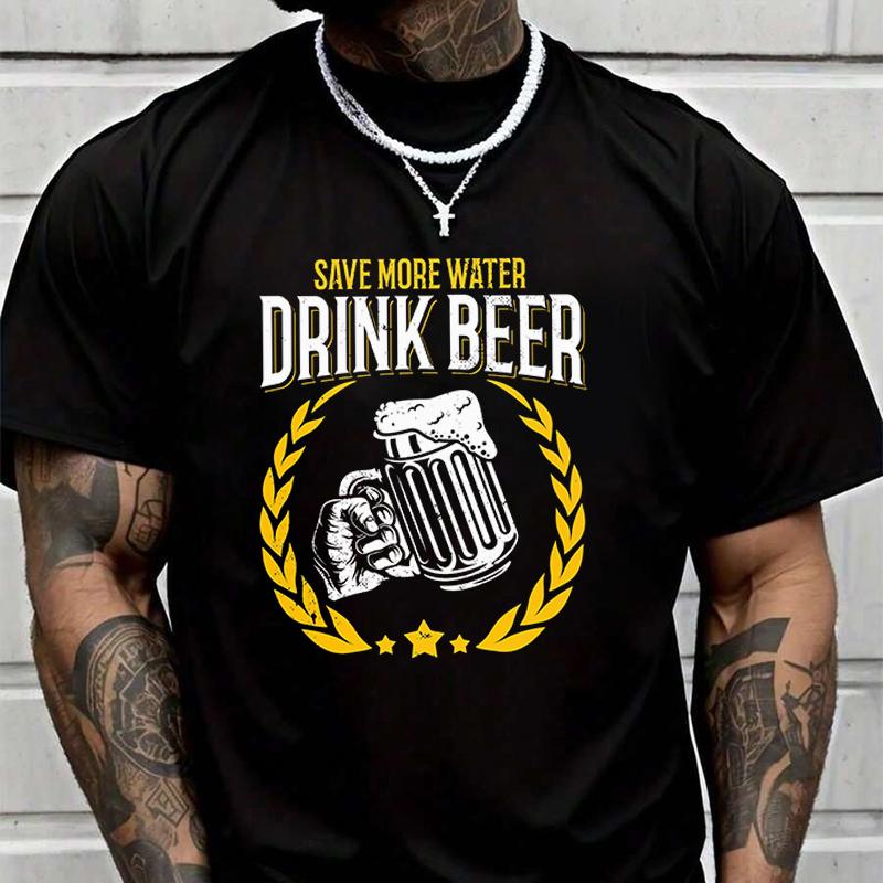 Men Women Moto Save More Water Drink Beer T Shirt Clothing Casual Tees T-Shirt Hip Hop Tshirt S