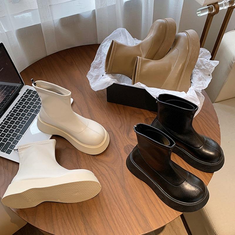 Leather White Short Boots Women's 2025 New Autumn and Winter Boots Platform Shoes Versatile Single Boots Small Martin Boots