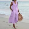 Solid Color V Neck Sleeveless Loose Waist Long Dress Women Casual Commute Vacation