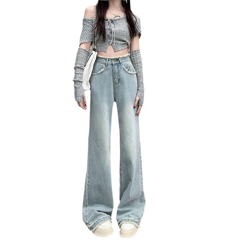 Women's High-Waist Wide-Leg Straight Jeans - 2023 Trendy Loose Fit for Spring & Autumn