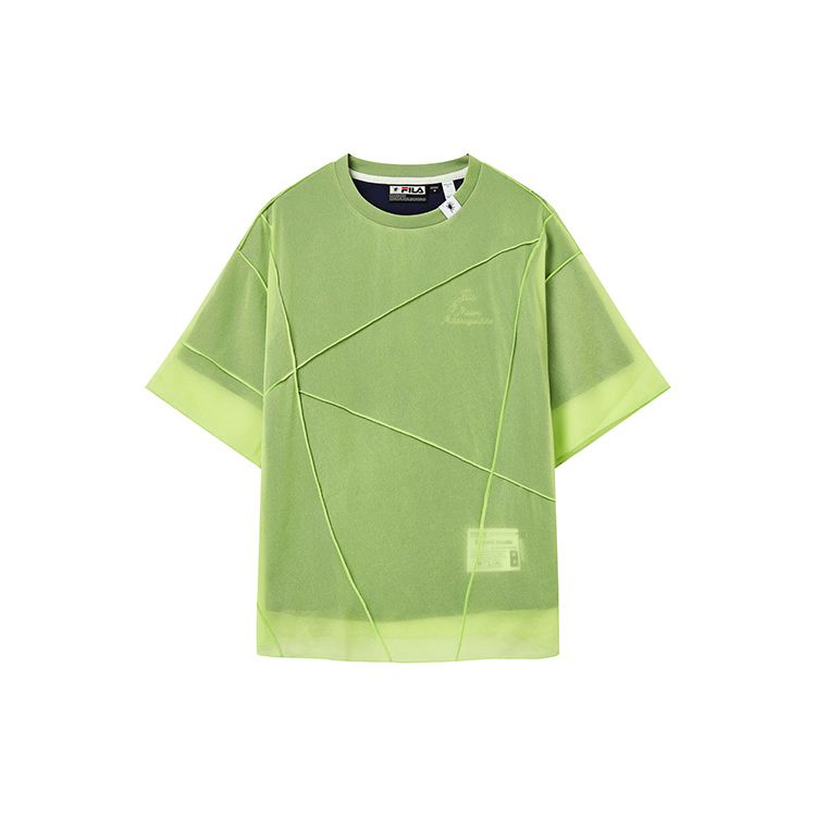 Fila X MIHARA YASUHIRO Collaboration Loose Spliced Letter Print Casual Short Sleeve T-Shirt Women T-Shirts Emerald-Green F11W233101F-GN