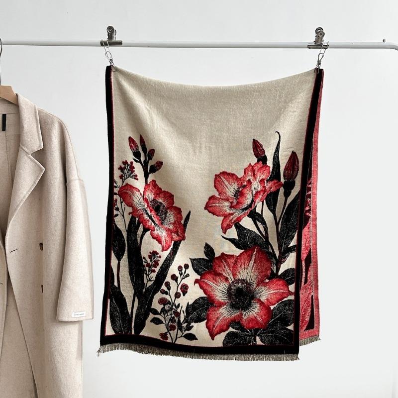 Autumn and winter new double-sided color oil painting series imitation cashmere thickened warm scarf women's air conditioner shawl