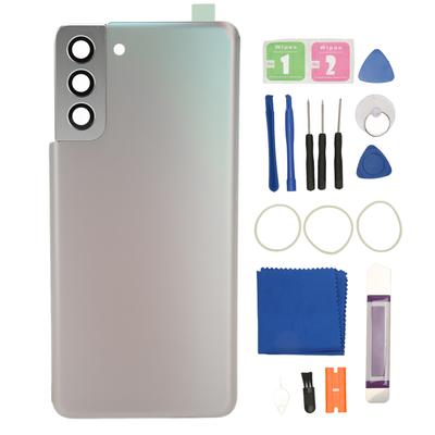 Replacement Back Glass Cover for Samsung Galaxy S21 Plus Rear Glass Door Cover with Pre Installed Camera Lens Silver