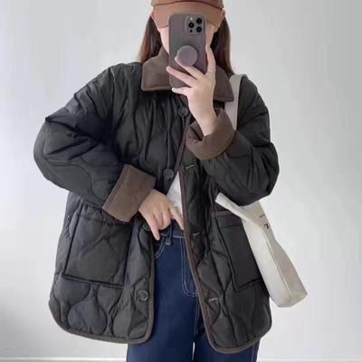 Cotton Clothes Women's Short Autumn and Winter New Contrasting Color Lapel Loose Padded Warm Jacket