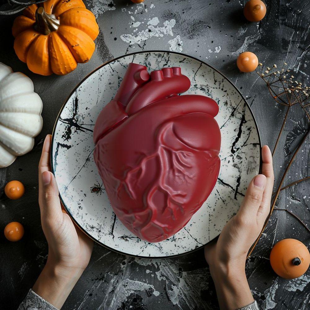 Silicone Heart Mold Human Brain Cake Mold Large Volume with Support Base Thicken Organs Mould Halloween Candy Chocolate Pudding