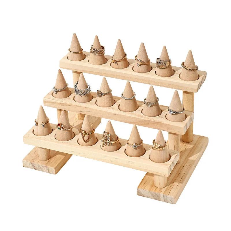Simple solid wood cone ring display rack jewelry rack ring rack display jewelry rack live stream stall props