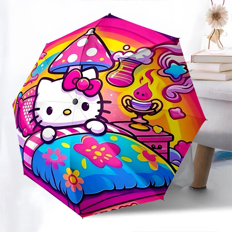 1pc Hello Kitty Mushroom Automatic Opening/Closing Umbrella - Portable Three-Fold Design, 8-Bone Iron Frame Outdoor Umbrella, Perfect Gift for Fans, T