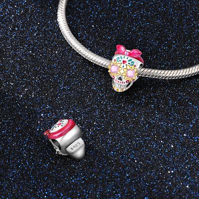 Original Charms Copper Pink Skull Beads Beads Fit Bracelet Women Jewelry Making Diy Gift