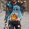 Fashion Men's Pumpkin Ghost 3D Printed T-shirt Comfortable Soft Breathable Loose Large Casual Sports Versatile Round Neck Long Sleeve T-shirt
