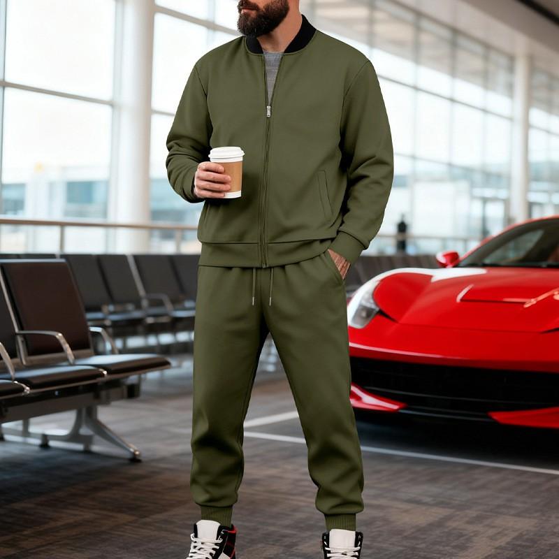 Mens Lightweight Casual Track Suit Set Zip-Up Baseball Jacket Long Pants Sporty Streetwear