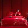 New Chinese Style High Count Satin Cotton Wedding Embroidery Four Piece Set