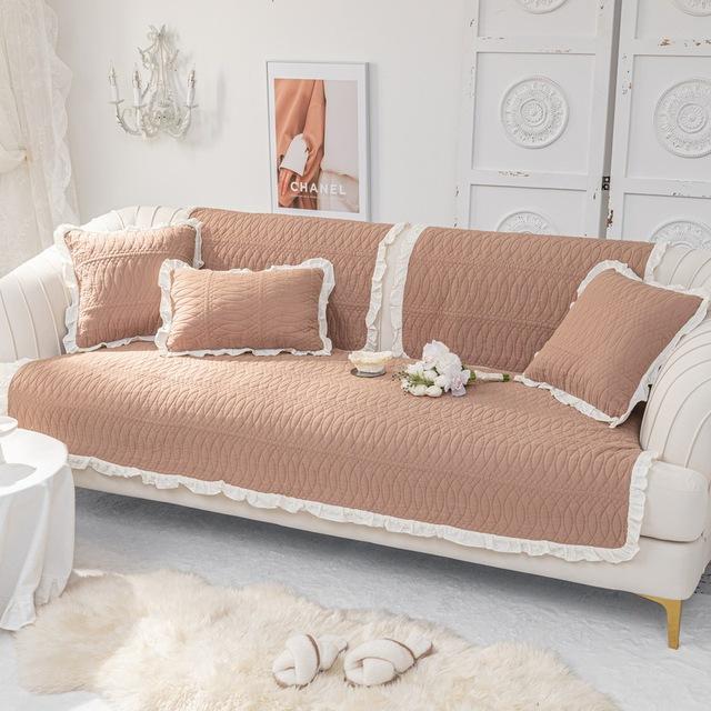Ruffle Cotton Couch Cover Non -Slip L Shape Sofa Cover Quilted Soft Furniture Slipcover Protector Decoration Modern