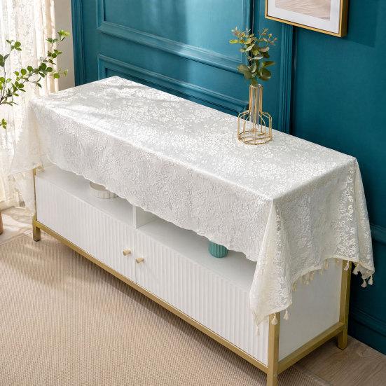 Tischdecke mit Anti-Rutsch-Rückseite, Doppelseitiger Spitzen-Einfacher Design-Tischschutz, Quastenrand Böhmischer Stil Möbelabdeckung für TV-Schränke Sofas