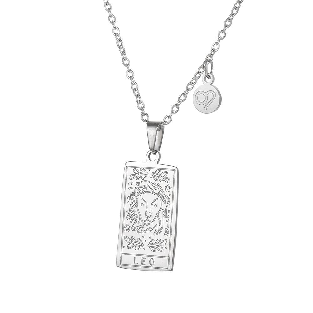 Twelve Constellations Tarot Card Stainless Steel Necklace with Fade-Resistant Pendant
