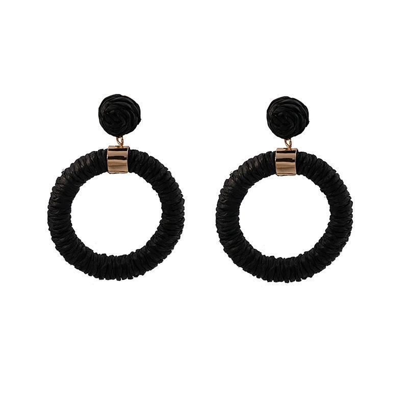 Simple Niche Design Earrings, Beach Vacation Wind Woven Earrings, Straw Woven Hollow Round Exaggerated Personalized Earrings