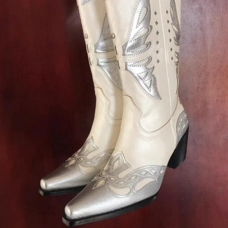 LapoLaka  Niche Design Brand Cowboy Cowgirl Boots Women Chunky Heels Butterfly Elegant Western Boots Comfy Shoes For Woman