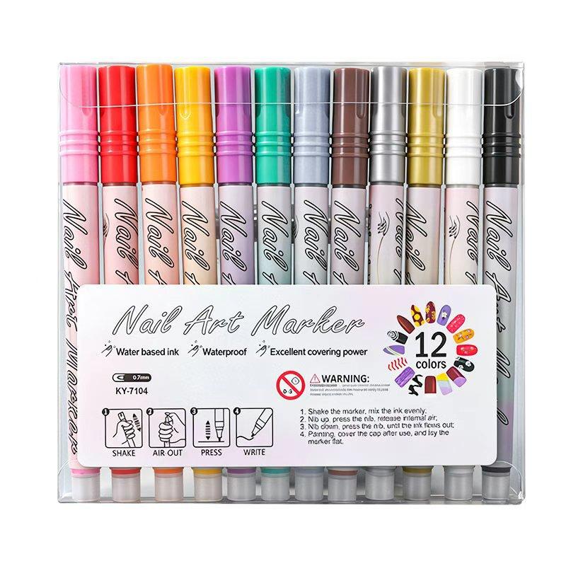 

12pcs/Set Nail Art Graffiti Pen Nail Marker Drawing Abstract Lines Fine Detail Floral Design Waterproof Nail Painting tools