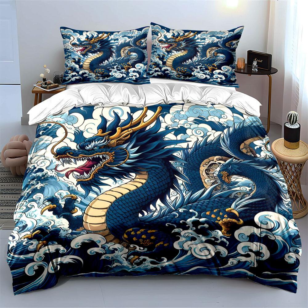 Dragon-Inspired Artwork Home Decor Set kid's and adults' bedroom decor, Exquisite three-piece bedding set gift