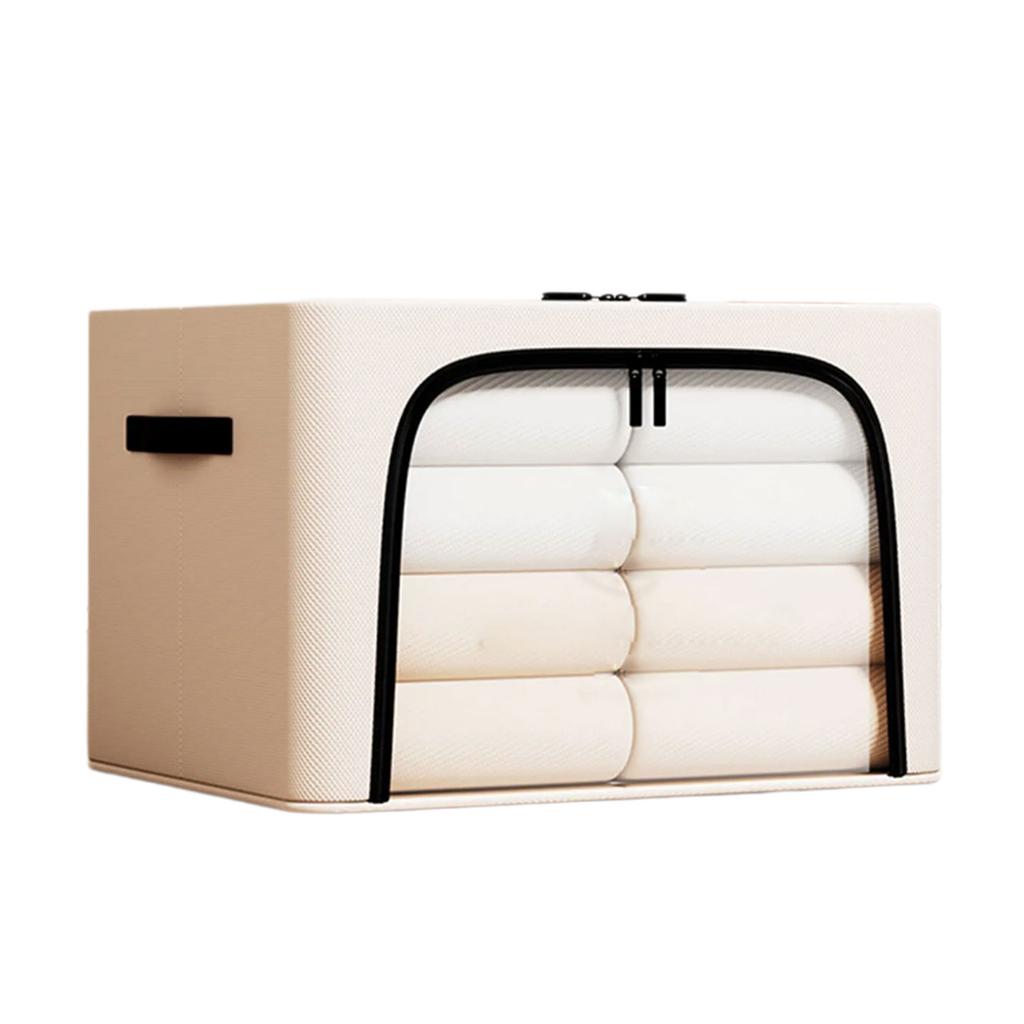Clothes Storage Bins with Metal Frame Foldable Large Capacity Boxes With Lids Clear Window Zippers and Sturdy Handles