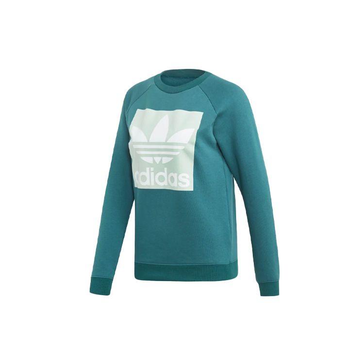 Adidas Originals Trefoil Crew Color Block Logo Pullover Sports Sweatshirt Women sweatshirt Green ED7551