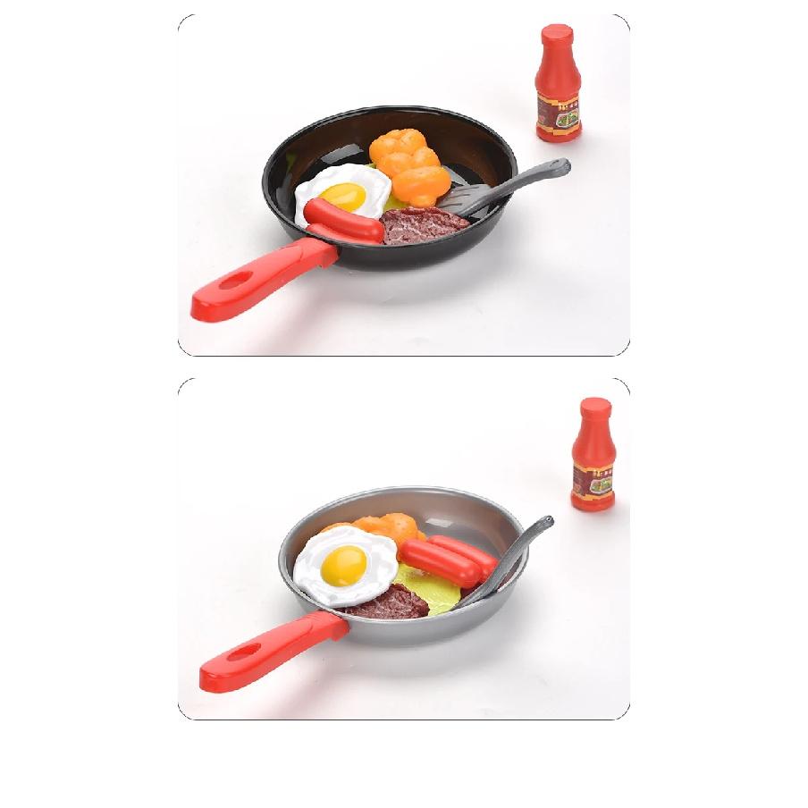 Children Kitchen Food Toys Simulation Frying Pan Vegetables Steak Bread Hot Dog Omelette Play Toy Set for Kids Girls Education