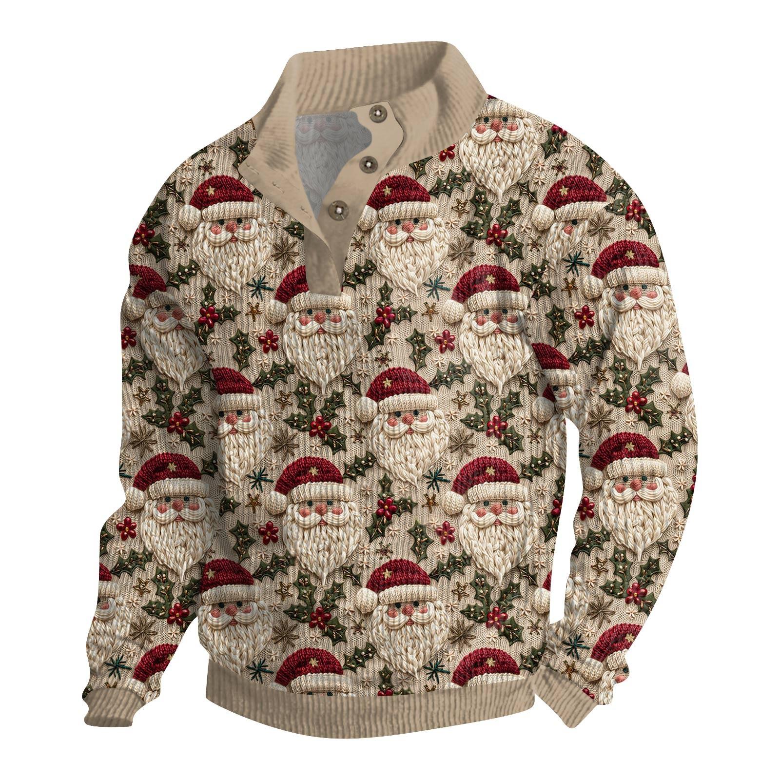 

Чоловічий різдвяний бавовняний пуловер з довгим рукавом, вулична сорочка, вінтажна вельветова сорочка з коміром-стійкою, повсякденний світшот з різдвяним принтом XL верблюд