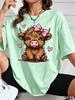 Cute Highland Cattle Printed Women's Round Neck T-Shirt Top Fashion Summer Street Y2K Short Sleeved Casual Shirt Women Clothing