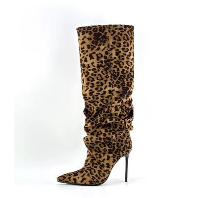 Europos ir Amerikos stiliaus pavasariniai/rudeniniai nauji stiletto aukštakulniai, šoninis užtrauktukas, klostuoti aukštakulniai batai su leopardo raštu, madingi moteriški batai