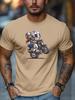 Unisex Royal Blue Crew Neck Tee Cartoon Couple Rider With Full Helmet Sport Motorcycle Graphic Biker Soft Cotton Male Casual Tops