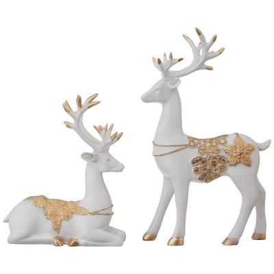 Latest Creative Resin Golden and White Reindeer Sculptures | Beautiful Home Decor | Elevates The Energy of Your Room (Pack of 2)