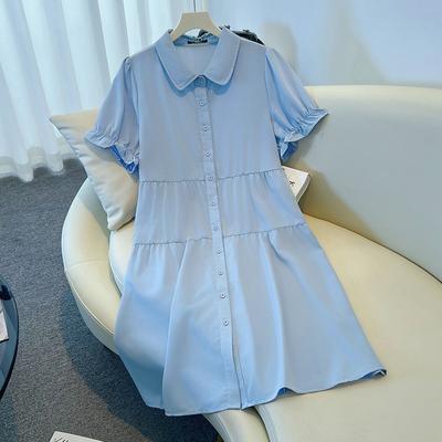 A Stylish and Trendy Short-sleeved Dress for Plus-size Women In Summer with A Lapel