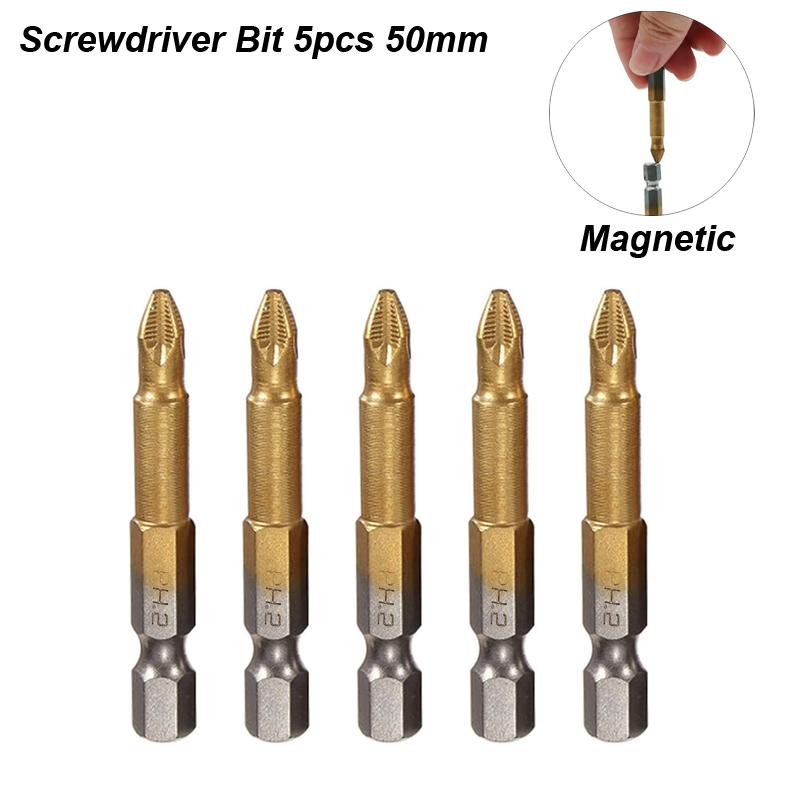 Phillips Screwdriver Bit Set PH2 Anti Non Slip 1/4 Hex Magnetic Fit Hand Electric Drill Driver Cross Titanium Coated Tool Part