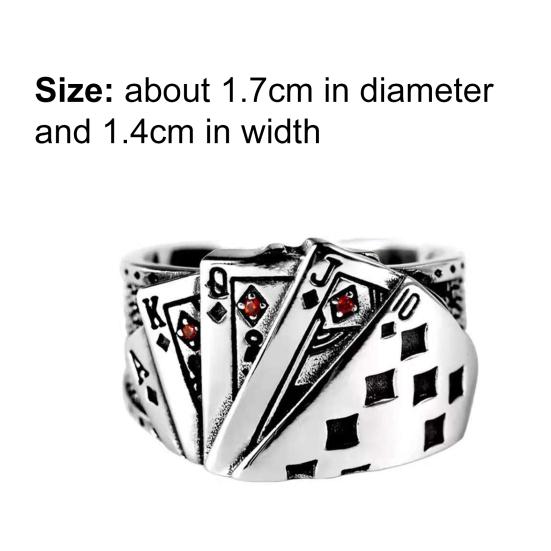 Retro Unisex Ring Playing Card Adjustable Poker Engraved Open Ring Jewelry for Party
