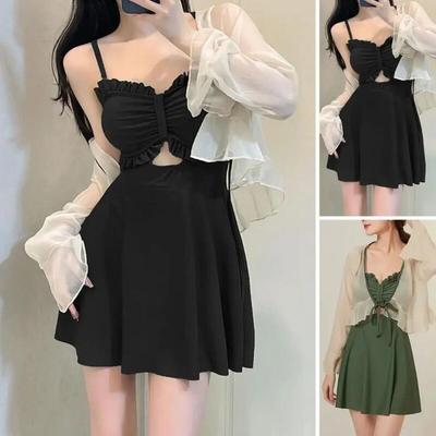 Costumi da bagno Costumi da bagno da donna Sling Due pezzi Protezione solare Costume da bagno lungo da donna Controllo pancia