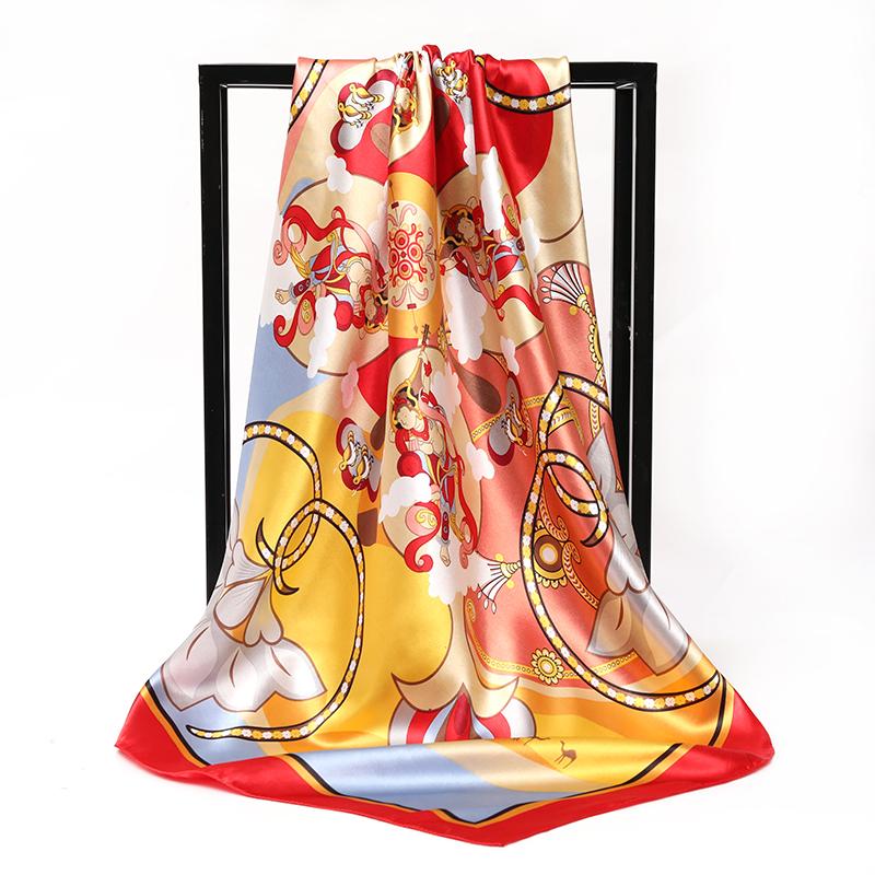 Satin Silk Square Scarf Women High Quality Shawl Flower Neckerchief Ladies Headband Hair Bands Print Foulard Hijab Wraps Bandana