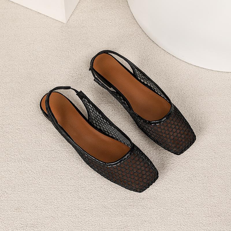 Slingback Flats for Women Square Closed Toe Ballet Flats Summer Casual Mesh Flats Sandals Women s Breathable Ballerina Shoes Non-Slip Dressy Shoes 35 чёрный