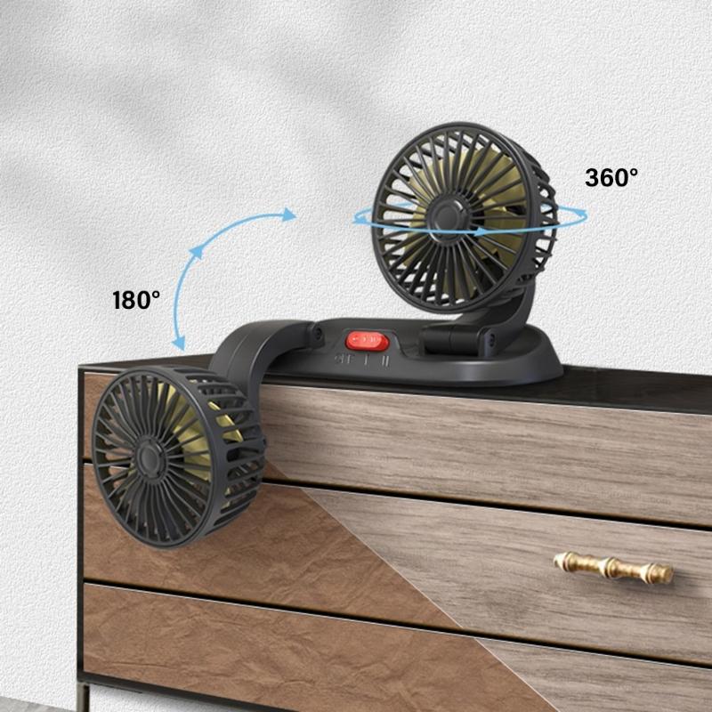 USB Car Fan,Dashboard Small Fan 2 Speed Strong Airflows,Car Trucks Cooling Fans Adjustable Double Head Low Noise