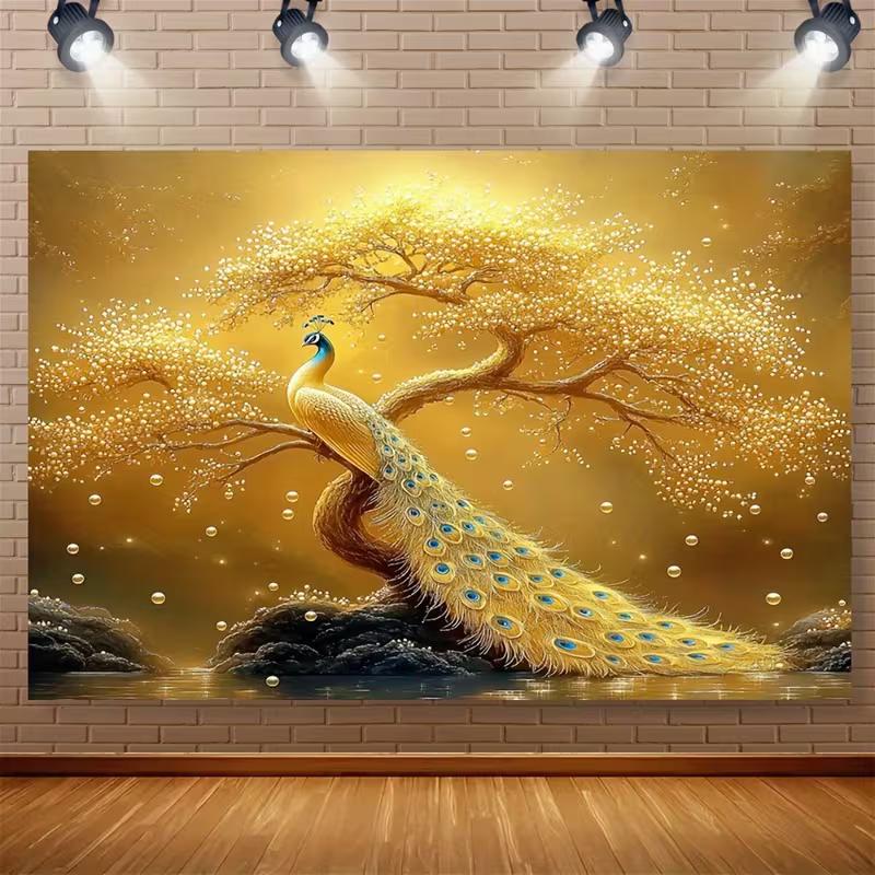 2D Printed Golden Peacock Tree Tapestry for Home Decor 47.2x31.5inch/120*80cm