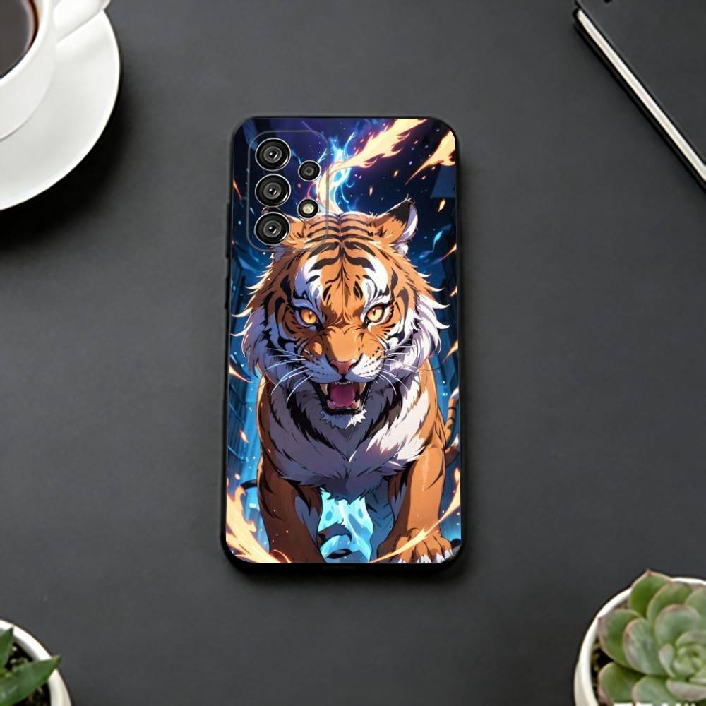 Cartoon Ferocious Tiger Phone Case For Samsung S25,S24,S21,S22,S23,S30,Ultra,S20,Plus,Fe,Soft Silicone Black Cover