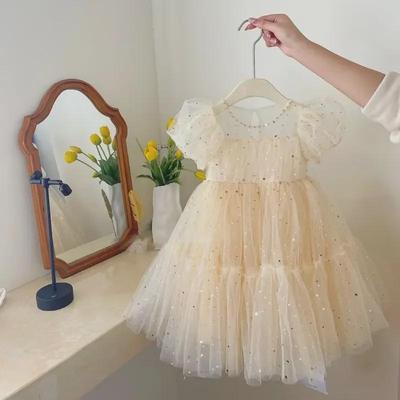 Sommer 2025 Koreanisches Baby Mädchen Mesh Puffärmel Geburtstagsprinzessinkleid