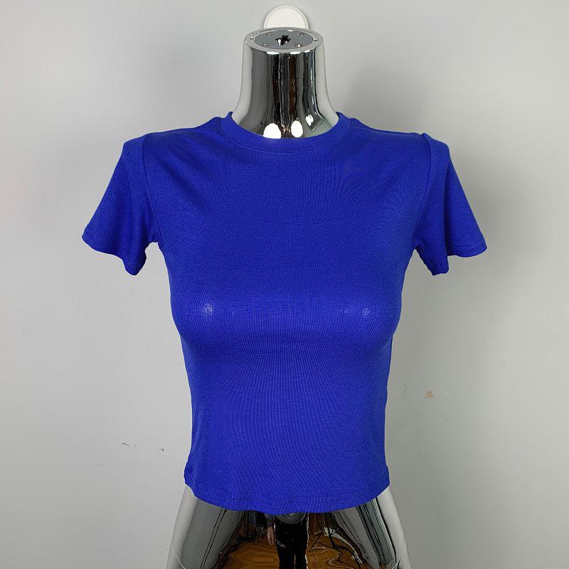 South Korea's Dongdaemun Summer Slimming Crop Top - Sexy Short Sleeve Round Neck Tee for Women