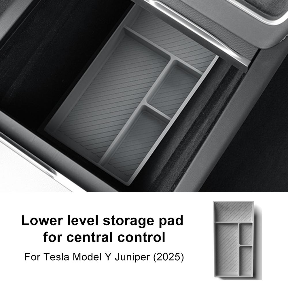 Silicone Car Central Console Storage Box for Tesla Model Y Juniper Launch 2025 2026-UP Tidying Black Tray Organizer Accessories